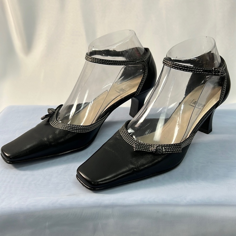 Impo Nelson leather black heels with ankle straps size 6